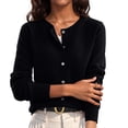 thumbnail image 2 of Women Casual Button Front Cardigan Long Sleeve Knitted Sweater Solid Color Crew Neck Soft Warm Outerwear Lightweight Daily Wear Fashion Clothing Black M, 2 of 6