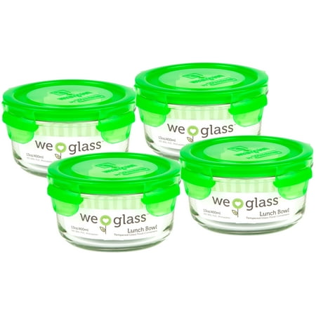 Wean Green Lunch Bowl 13oz/400ml Food Glass Containers - Pea (Set of
