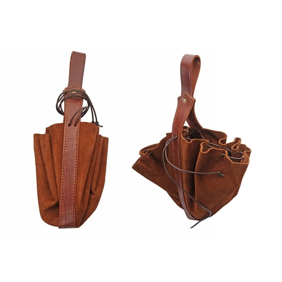 SZCO Medieval Brown Drawstring Pouch Suede Leather Belt Pouch with Black Cord Closure Belt Loop Renaissance Costume Accessory