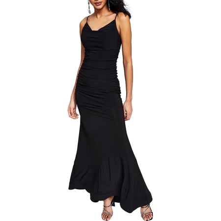 B. Smart Spaghetti Strap Shirred Bodice, Floor Length Maxi Prom Dress (Women's)