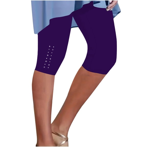 ZQUUVOU Women's Summer High Waisted Solid Color Capris Matching Slim Fitting Yoga Gym Shorts(Purple,3XL)