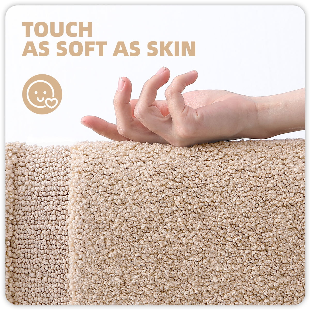 PABUBE Traditional Soft Khaki Microfiber Shag Bath Mat, 24"x36", Non-Slip and Absorbent Bathroom Rug for Bathroom Floor, Quick Dry, Machine Washable