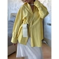 thumbnail image 5 of Women'S Oversized Striped Button Down Shirt Sun Protection Yellow Tops Long Sleeve Blouse Tops M, 5 of 8