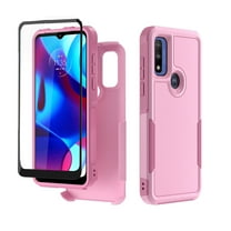 Xhy Moto G Power 2022 Case With Screen Protector Military Grade Full Body Double Layer Protection Shock and Drop Resistant TPU Durable Removable for Motorola Moto G Power 2022 Phone Case - Pink