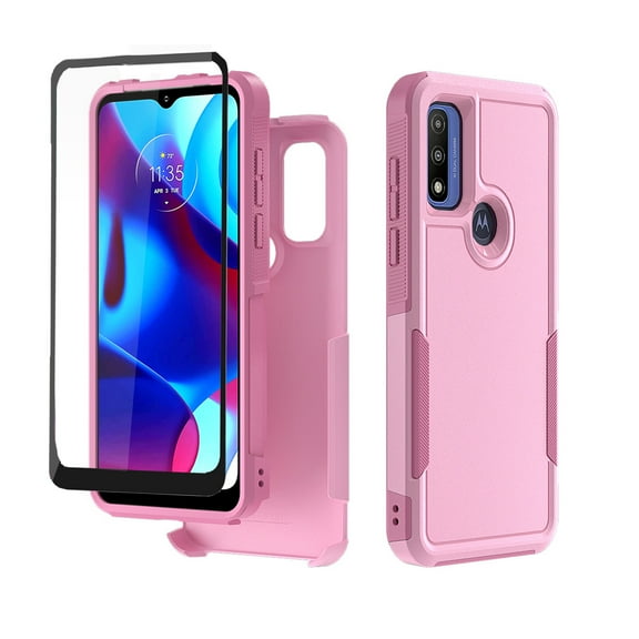 Xhy Moto G Power 2022 Case With Screen Protector Military Grade Full Body Double Layer Protection Shock and Drop Resistant TPU Durable Removable for Motorola Moto G Power 2022 Phone Case - Pink