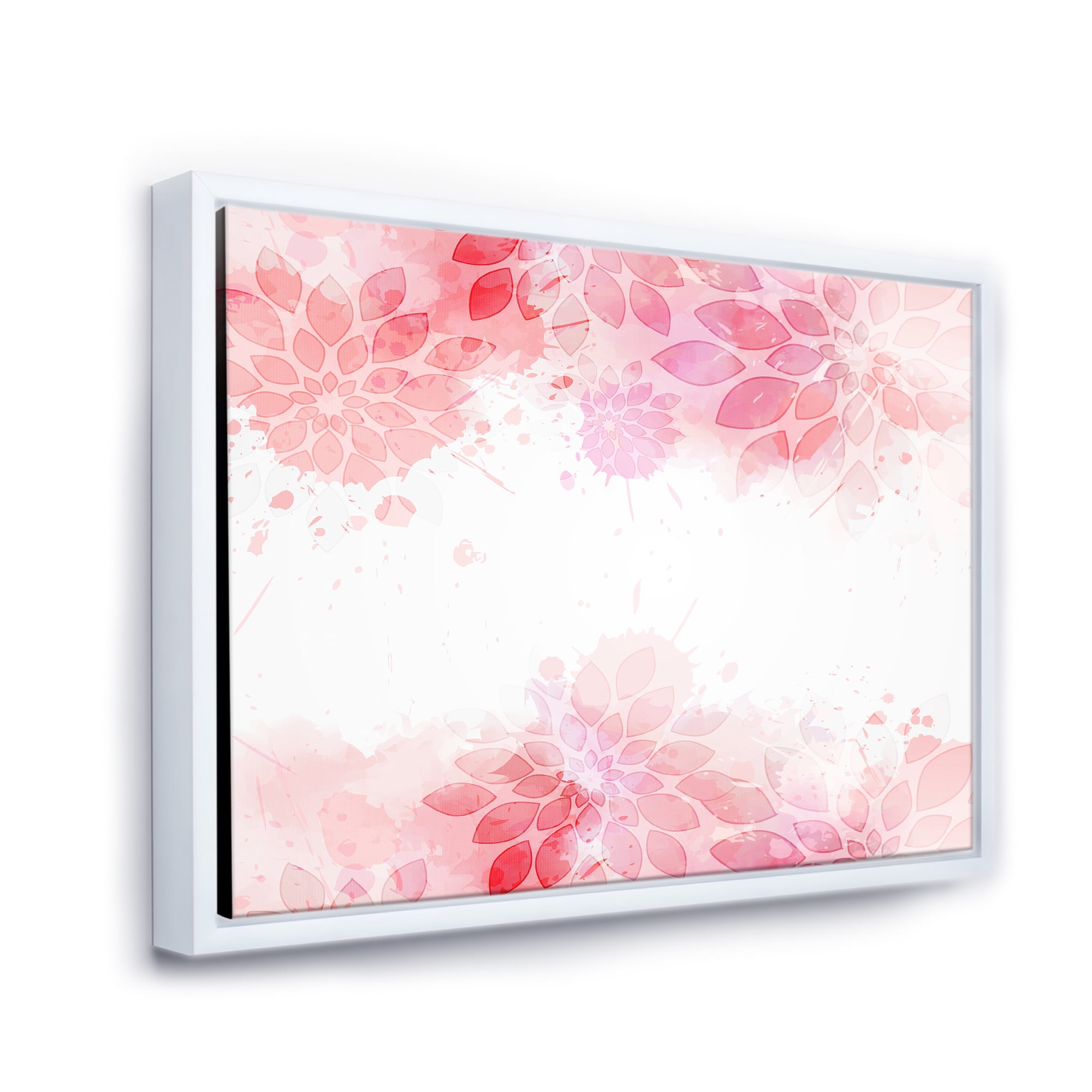 Designart 'Abstract Splashes of Pink Flowers II' Modern Framed Canvas Wall Art Print