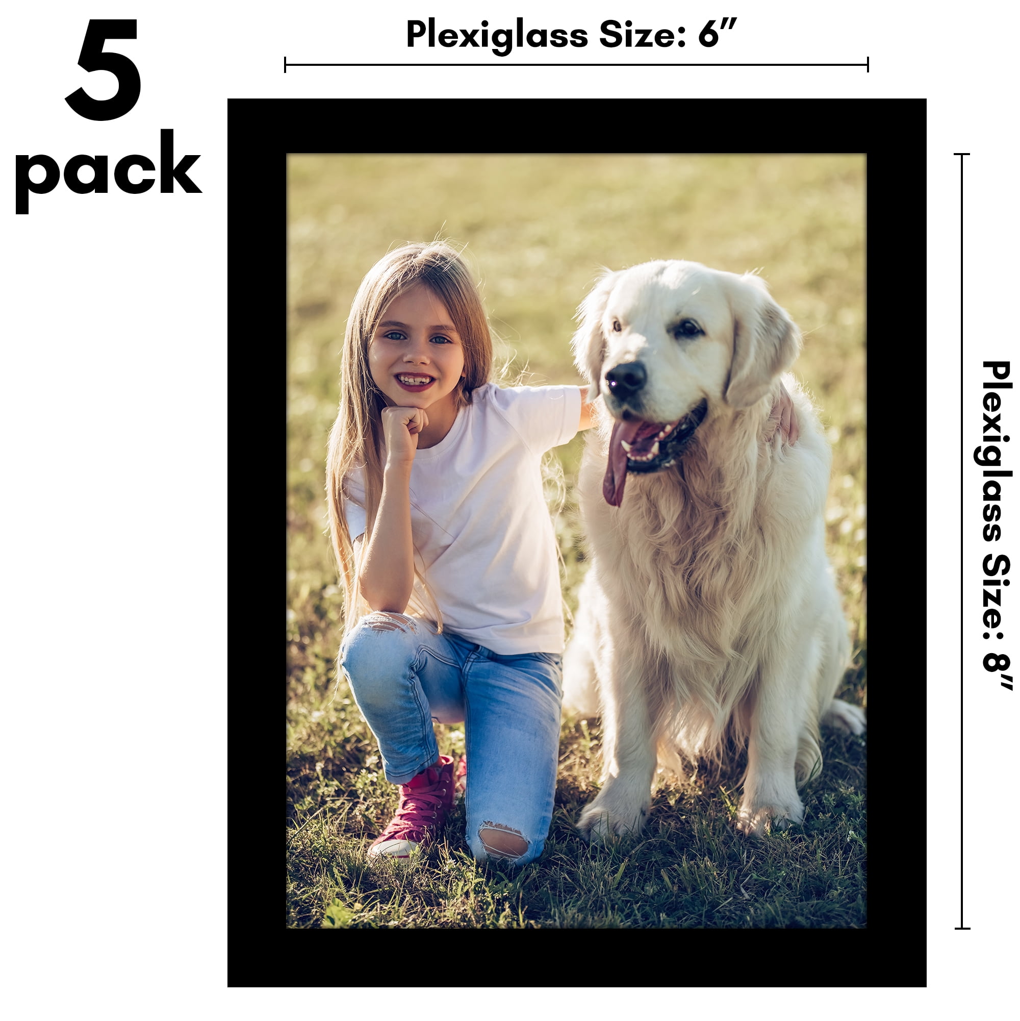 Americanflat 6x8 Picture Frame with Polished Plexiglass 5 Pack Galleria Collection Frames Tabletop - Black