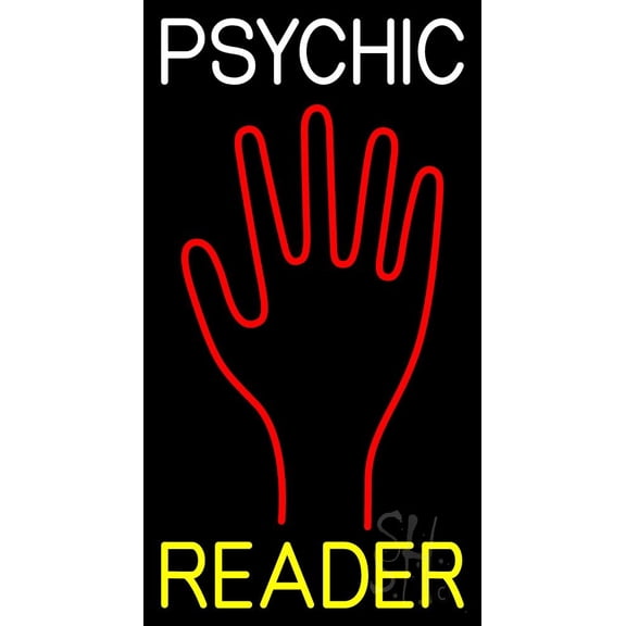White Psychic Yellow Reader LED Neon Sign 37" Tall x 20" Wide - inches Black Square Cut Acrylic Backing, with Dimmer - Bright and Premium built indoor LED Neon Sign for Storefront.