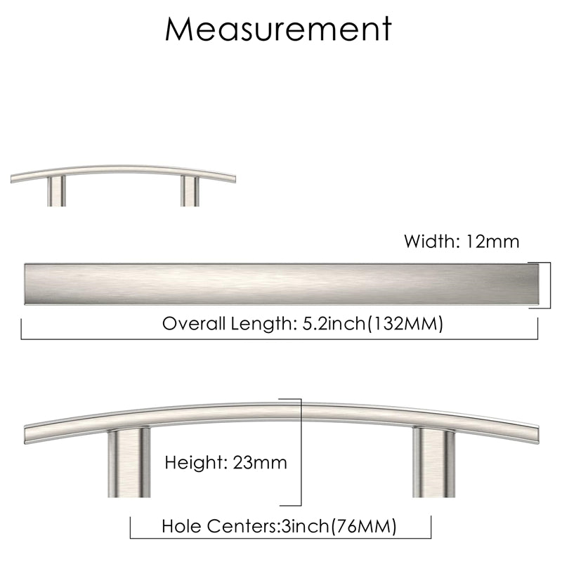 Fitviso 10 Pack 3 Inch(76mm) Hole Center Brushed Nickel Arch Cabinet Pulls Kitchen Cabinet Handles for Bedroom Cupboard