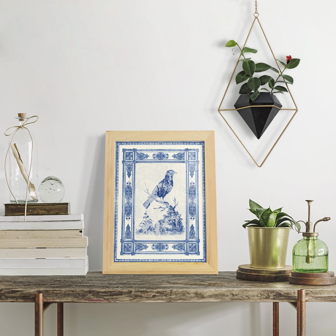 Toile de Jouy I -Framed Print w/glass-Natural Wood