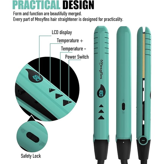 Mnsyflns Dual Voltage Travel Hair Straightener Flat Iron, MH188 Ceramic Styling Tool with 17 Temperature Levels & LCD Display, Green