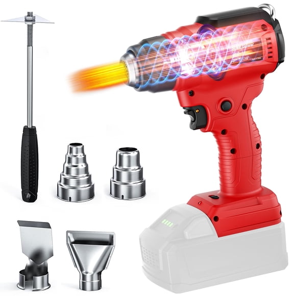 Cordless Heat Gun for Milwaukee 18V Battery, 350W 1022°F (550°C) Soldering Heat Gun, Variable Temperature Control Hot Air Gun Kit with 4 Nozzle