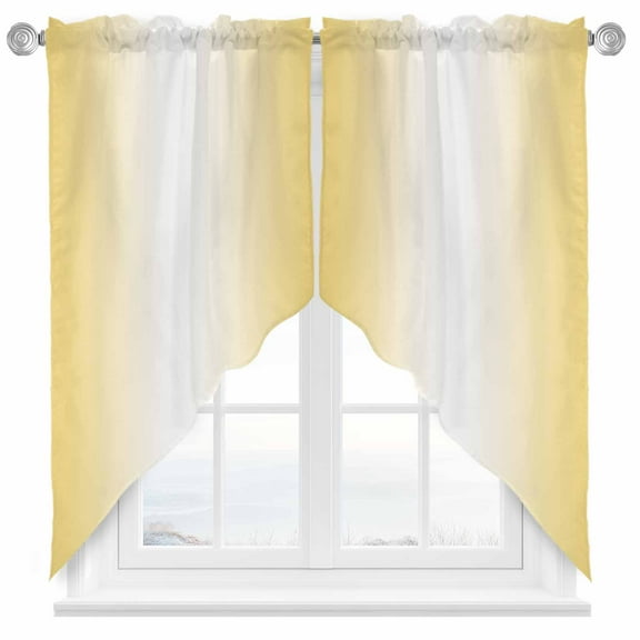 Ombre Swag Valances for Windows 2 Pack Lemon Yellow and White Gradient Swag Kitchen Curtains 36 Inches Long Rod Pocket Short Window Treatment for Kitchen Bathroom 36"x36"