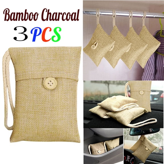 3 Pack Bamboo Charcoal Air Purifying Bag, Activated Charcoal Bags Odor Absorber, Charcoal Air Purifying Bag, Natural Car Air Freshener, Shoe Deodorizer, Odor Eliminators for Home, Pet, Closet