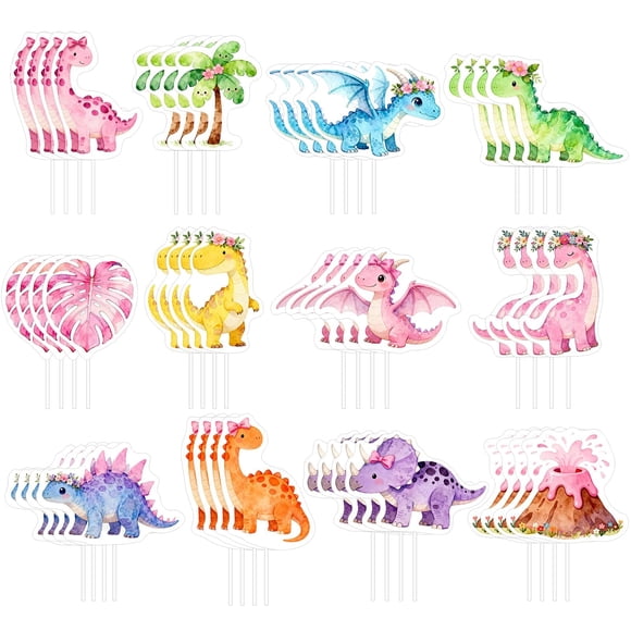 Decoraciones para Cupcakes CYUXING Dinosaurio Rosa 48 piezas para Fiesta
