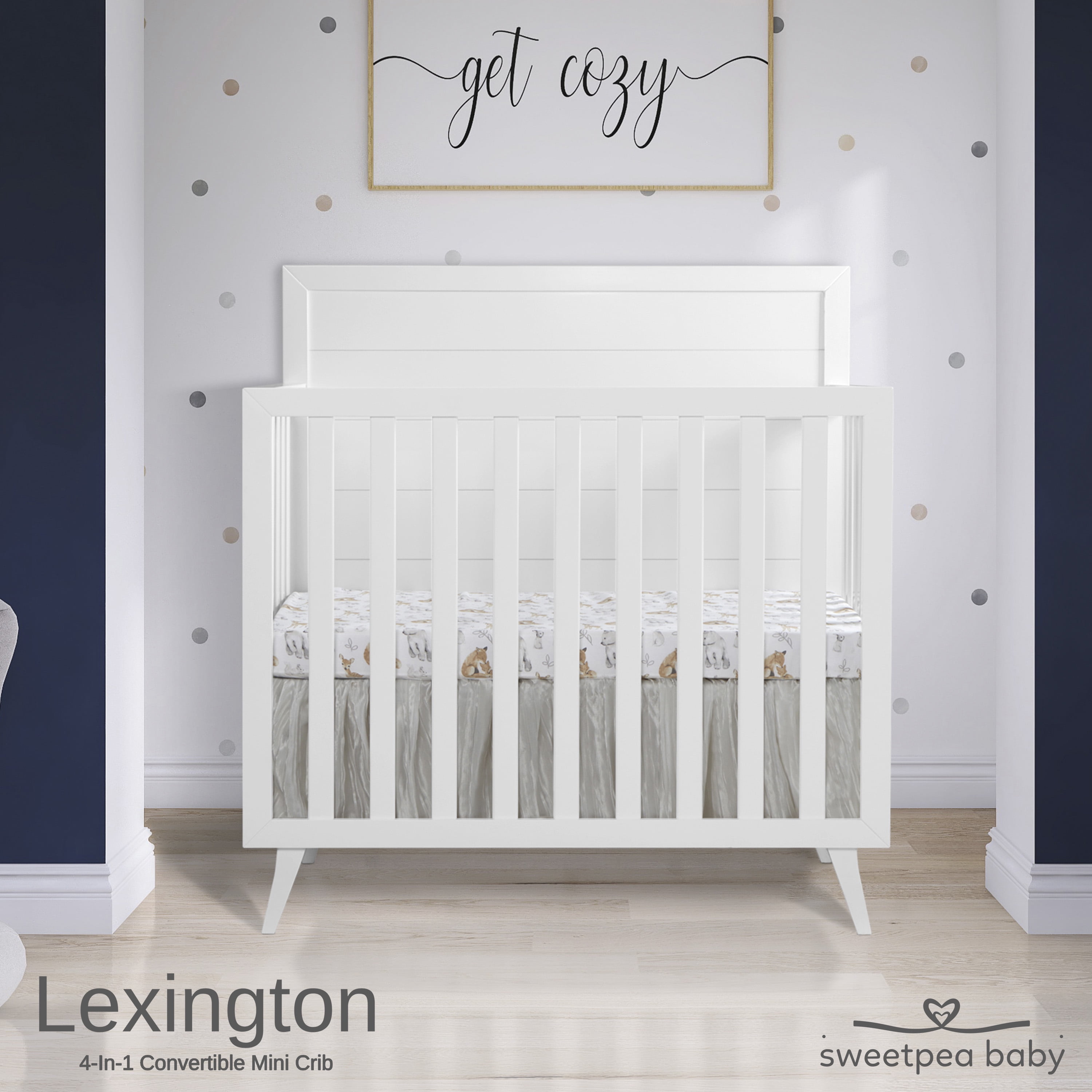 Dream On Me Lexington 4 in 1 Baby Convertible Mini Crib, Sustainable New Zealand Pinewood, White