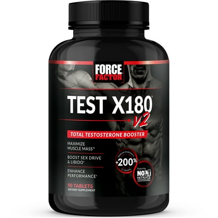 Test X180 v2 Testosterone Booster for Men, Testosterone Supplement with Testofen and NO3-T Nitrates to Build Muscle, Increase Nitric Oxide, and Boost Vitality and Performance, Force Factor, 90 Tablets