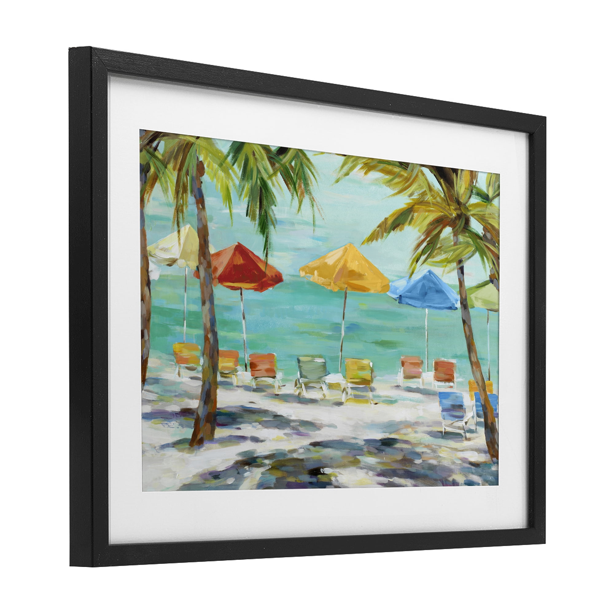 Stupell Industries Umbrellas Under the Palms Black Framed Print Under Glass, design by Lorenzo Collective