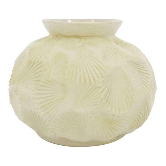 Ashland 8" Beige Seashell Embossed Round Ceramic Vase , Summer Home Decor