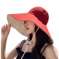 thumbnail image 1 of Voyage Randonnée Femmes Pêcheur Chapeau Réglable Protection Solaire Large Bouchon à Bord avec Corde Dames Chapeaux de Seau de Mode, 1 of 7