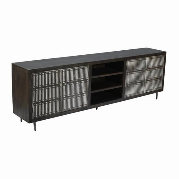 Sarah 4 Door Media Cabinet Mango Solid Wood Antique Brown Finish on Iron Base