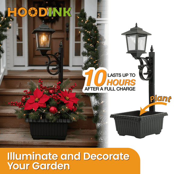 HOODINK 2 in 1 Solar Lamp Post Light with Planter, Solar Lamp Post Lights - Wall Mount or Freestanding, Waterproof Decorative Lamp for Lawn, Patio, Front/Back Door