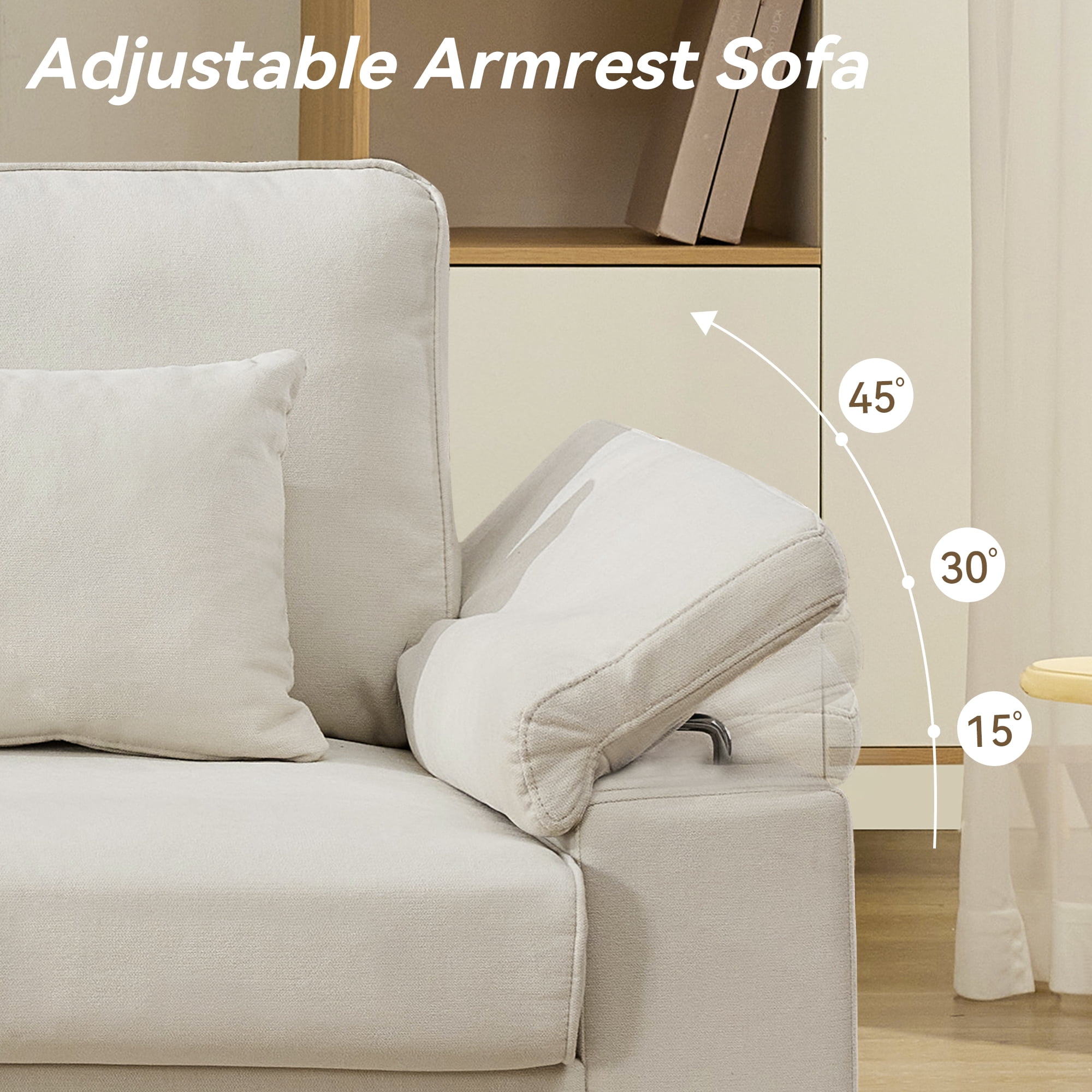 79" Modern Deep Seat Sofa for Living Room with Adjustable Armrests & USB/Type-C Charging Ports ,3-Seater Loveseat for Apartment, Home Office