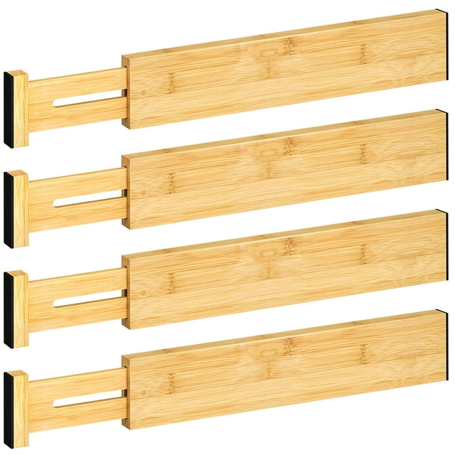 Drawer Divider 4 PCS Bamboo Drawer Dividers Organizers Adjustable Drawer Dividers for Clothes Kitchen Drawer Divider Dresser Drawer Divider Drawer Separators 12.9""-17"" Expandable Drawer Divide