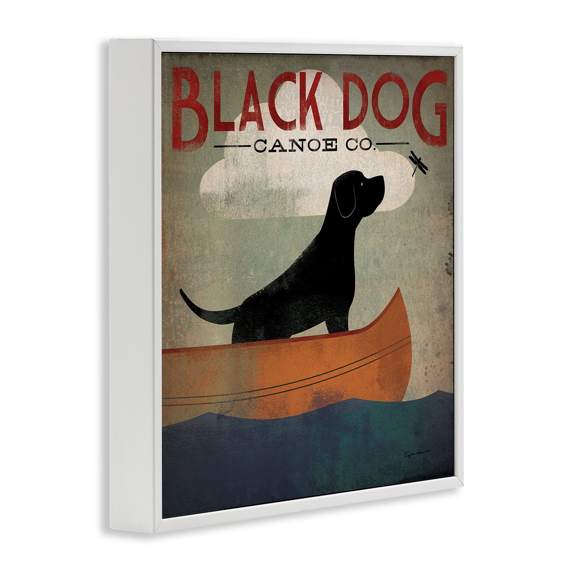 Stupell Industries Black Dog Canoe Company Animals & Insects Painting White Framed Art Print Wall Art, 24 x 24