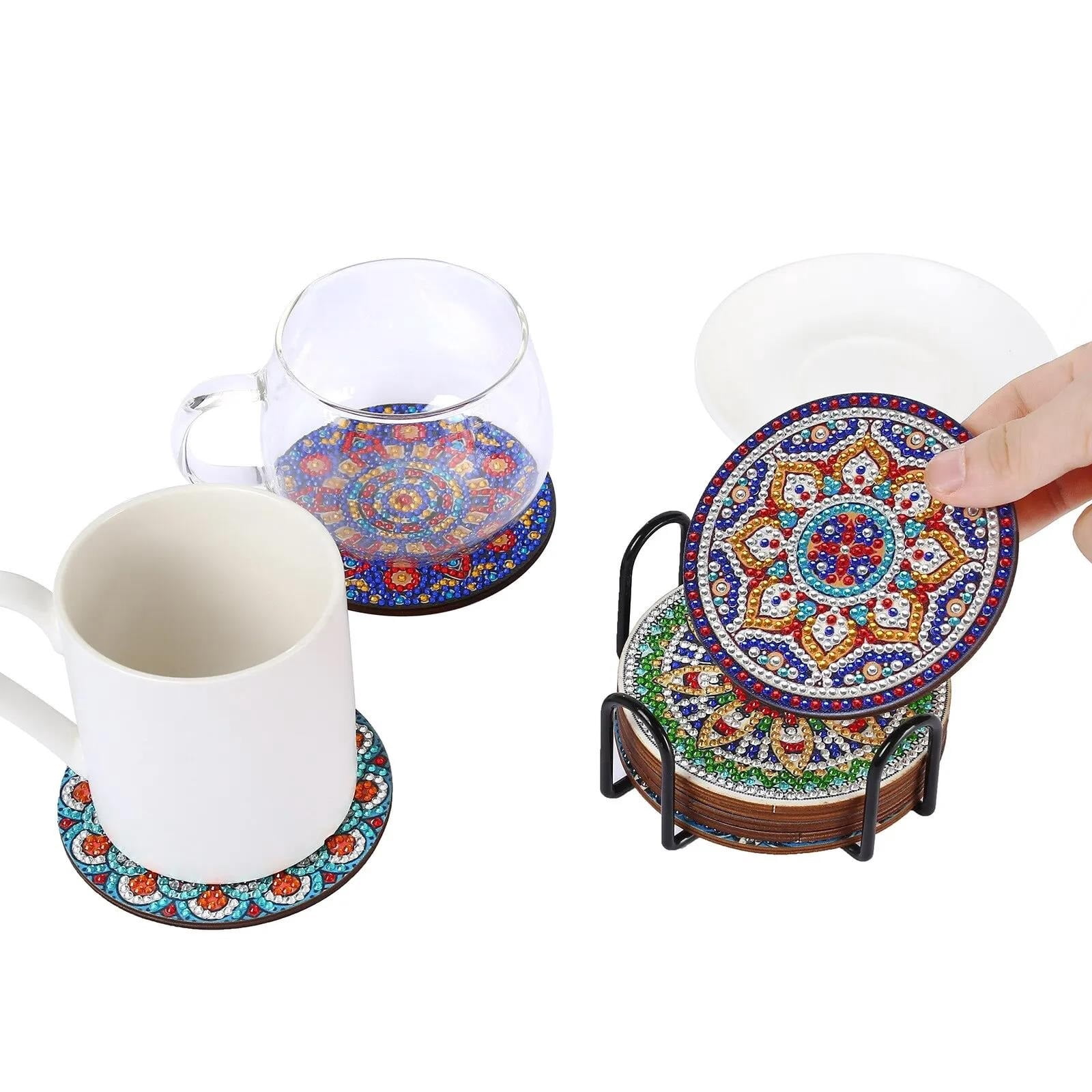 4Pcs/Set Vintage Diamond Painting Insulated Coasters Cups Abstract Datura Flowers Bohemian Printed Mats