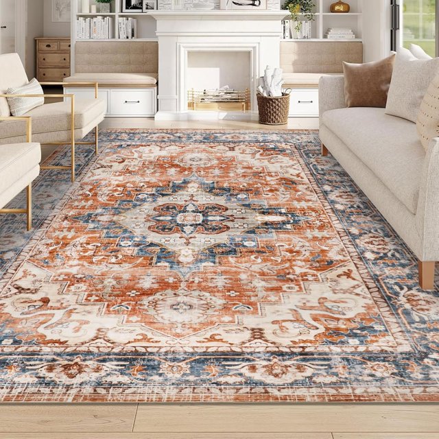 Vintage Area Rug x Washable Living Room Rug Indoor Print Accent Rugs for Bedroom Distressed Thin Throw Rugs Carpet for Living Room Kitchen Entryway