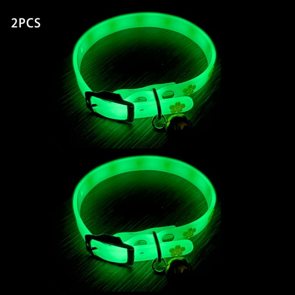2pcs Cat Collar Glow-In-The-Dark Reflective Pet Collar with Bell for Small Dogs And Cats - Keep Your Pet Safe And Visible At Night Color Random