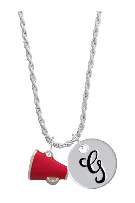 Silvertone Small Red Megaphone Silvertone Script Initial Disc - G - Charm Necklace, 20"+3"
