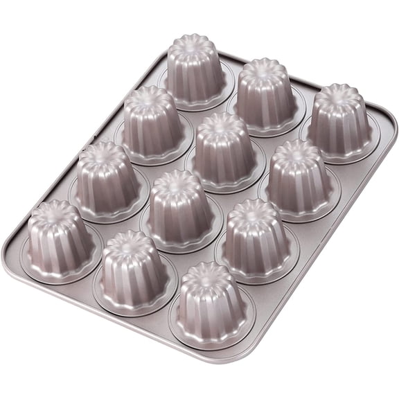 CHEFMADE Canele Mold Cake Pan, 12-Cavity Non-Stick Cannele Muffin Bakeware Cupcake Pan for Oven Baking, Dishwasher Safe (Champagne Gold)