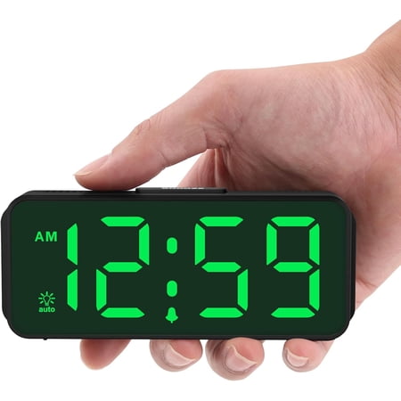 Small Battery Powered Digital Alarm Clocks for Bedrooms Bedside, Cordless Tiny Travel Portable Desk Clock, Large Numbers Auto Dimmable, LED Display 4 Dimmers, 5 Volumes
