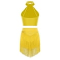 thumbnail image 6 of Aislor Women's 2 Piece Salsa Samba Ballroom Latin Dance Outfits Shiny Crop Top with Fringe Skirt Yellow XXL, 6 of 7