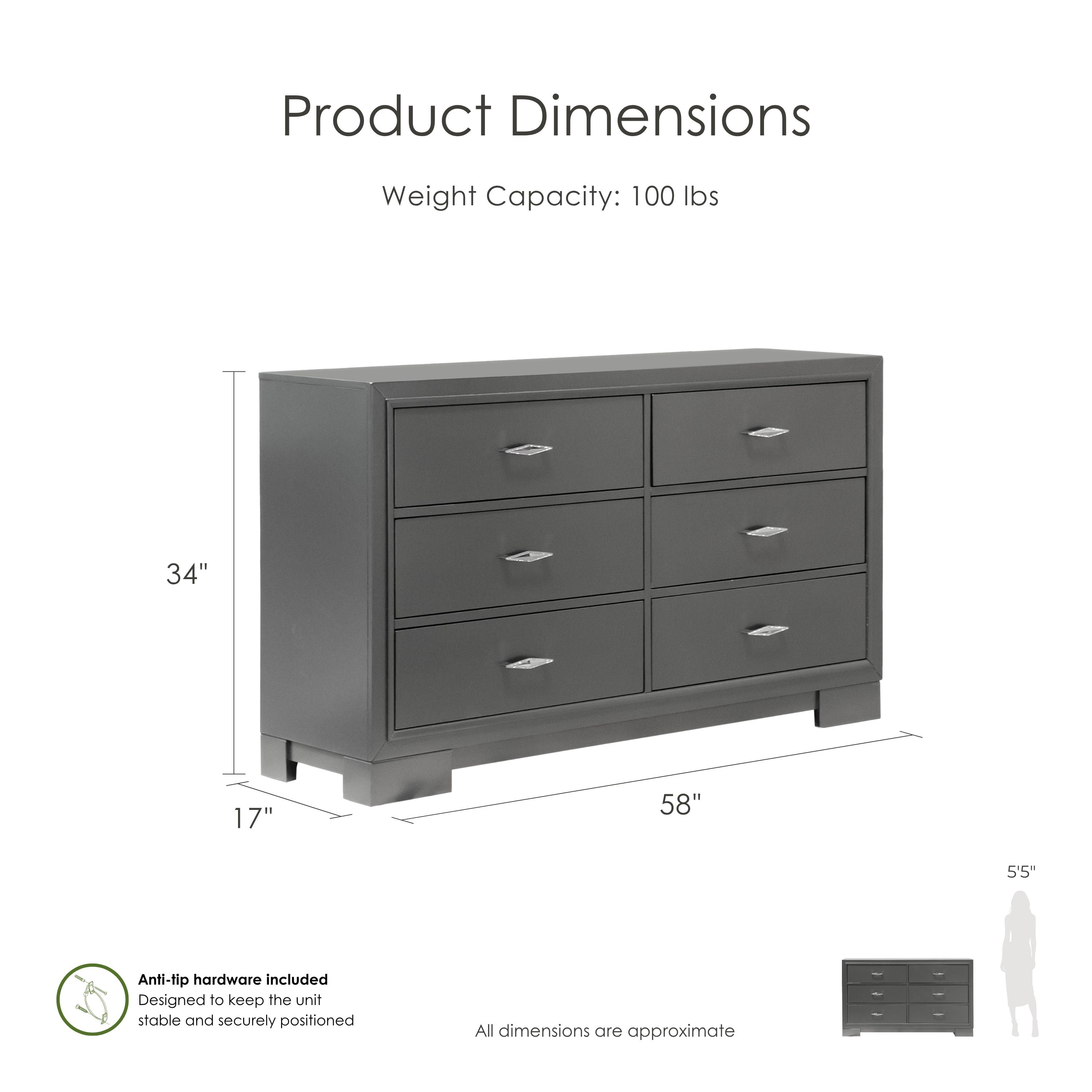 Furniture of America Willow Wood 6-Drawer Dresser, Metallic Gray
