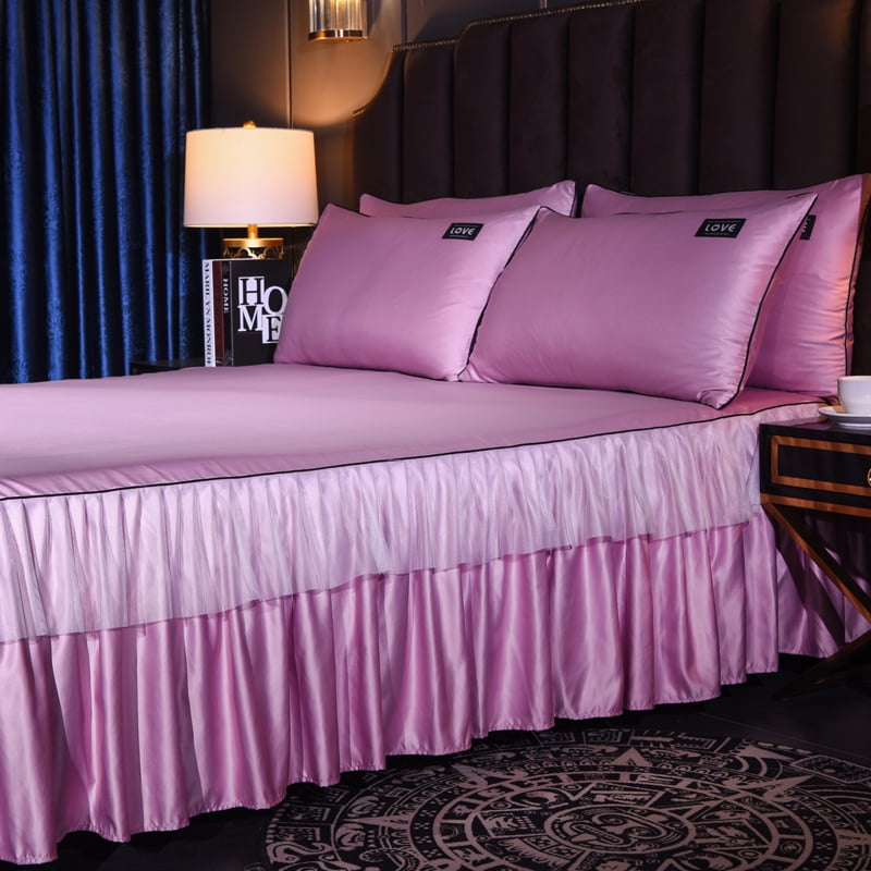 Comfortablely Satin Silk Fitted Sheet Bed Flat Sheet Set Bedding Set Pillow Case 