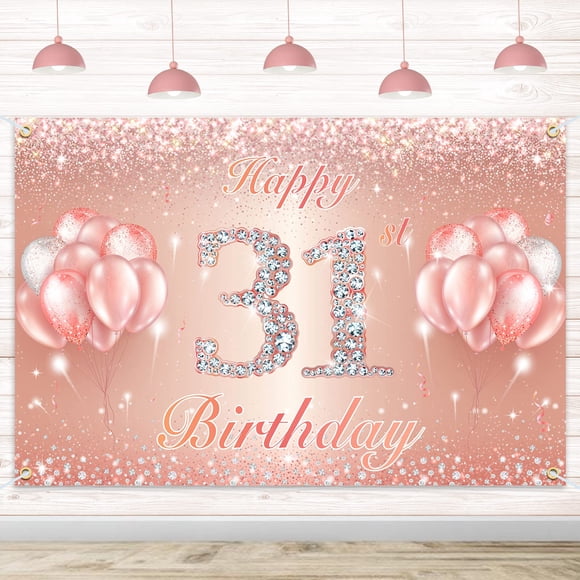 Fondo De Pancarta De Feliz Cumpleaños Número 31, Suministros De Decoración Para Fiesta De 31 Cumpleaños Para Mujeres O Hombres, Oro Rosa, 4 X 6 Pies