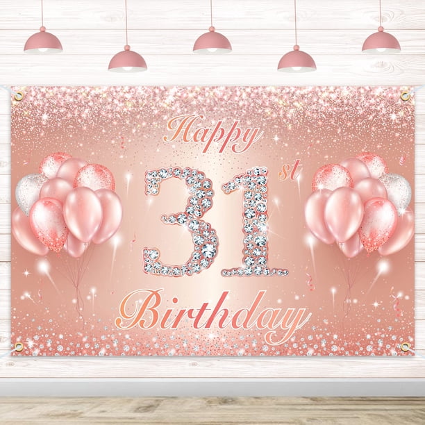 Fondo De Pancarta De Feliz Cumpleaños Número 31, Suministros De Decoración Para Fiesta De 31 Cumpleaños Para Mujeres O Hombres, Oro Rosa, 4 X 6 Pies