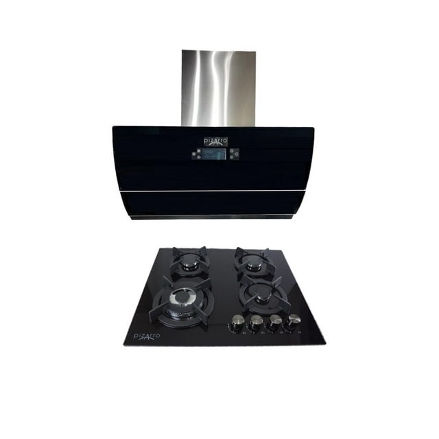 Combo campana purificadora + parrilla de 4 quemadores en cristal negro 60 cm PIZARRO