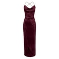 thumbnail image 5 of IROINNID Wedding Guest Dresses for Women Evening Night Party Dress Solid s Comfy Sleeveless -Neck Out Slim Mini Dress Trendy Formal Dress,Burgundy, 5 of 6