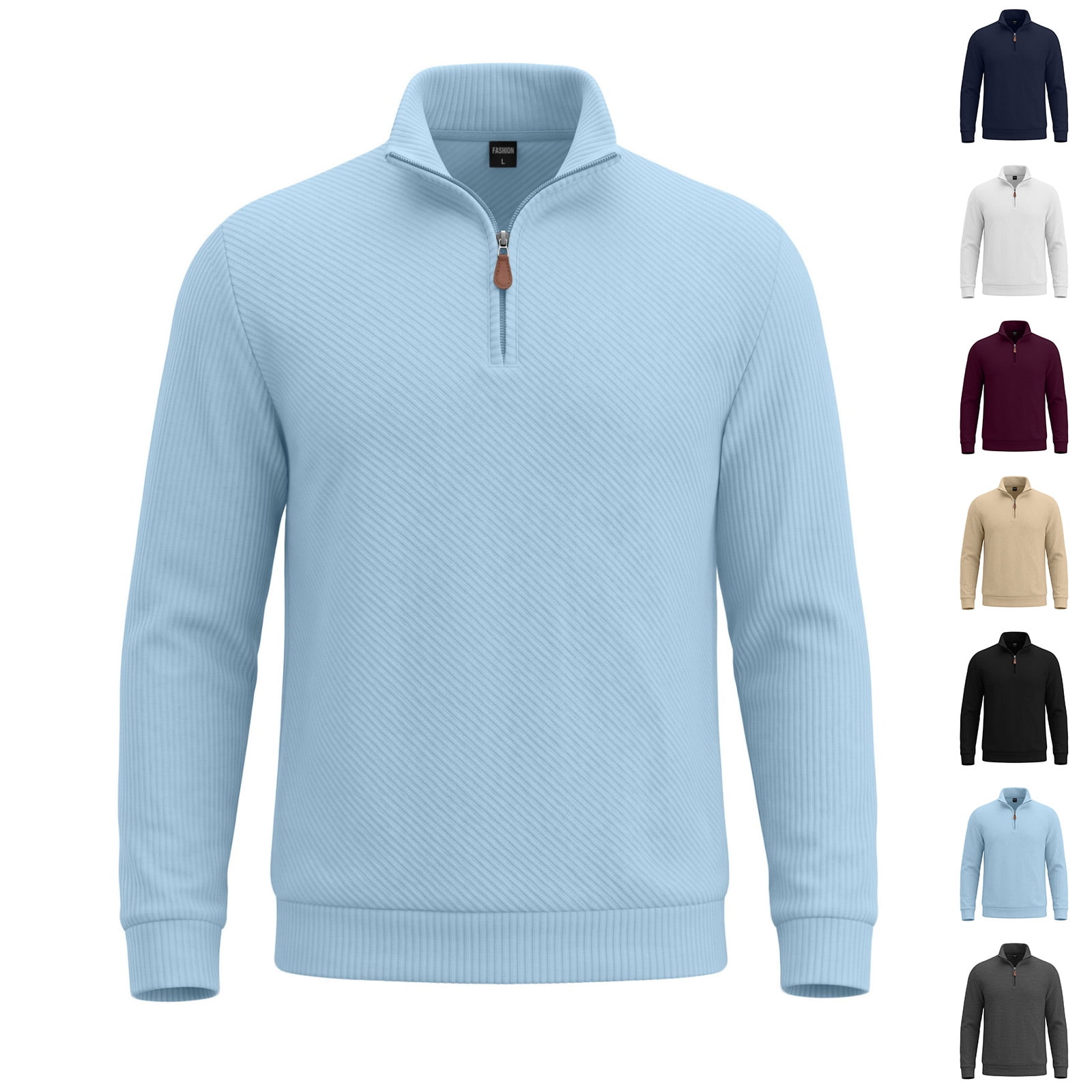 Men s Quarter Zip Pullover Dress Regular Fit Mock Neck Sweatshirt Long Sleeve Solid Regular Fit Twill Texture Business Casual Golf Wear Fall Winter Clothing Navy 2XL