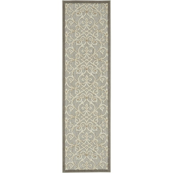 HomeRoots 2' X 8' Gray And Ivory Floral Indoor Outdoor Area Rug