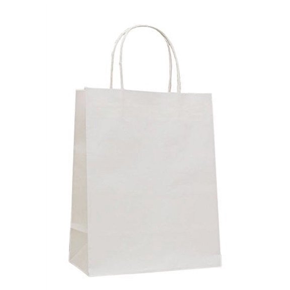 25 Pcs Kraft Paper Handle Shopping Reusable Gift Merchandise Carry Retail Bags (5.25" x 3.75" x 8", White)