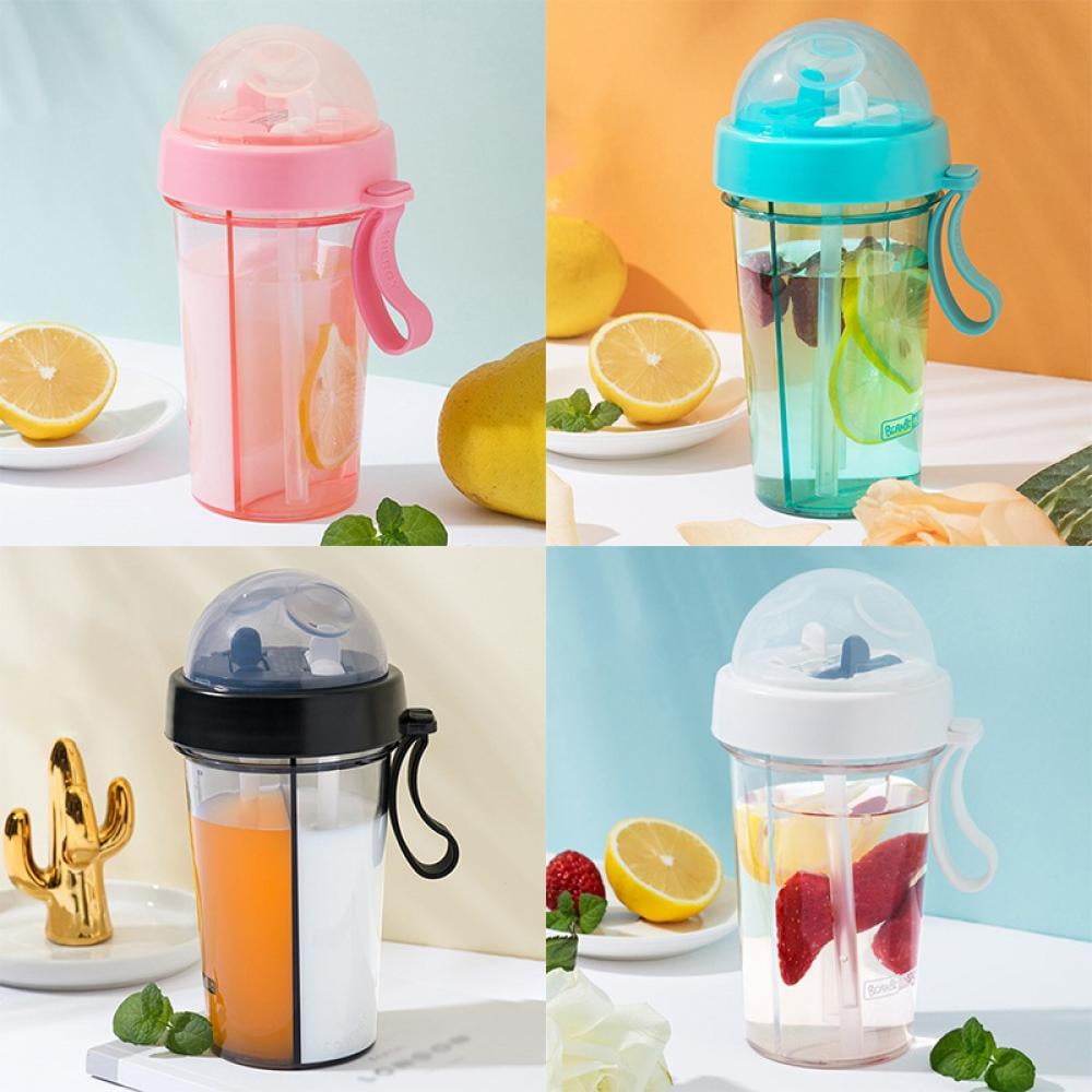 Creative Water Cup,One Cup of Two Different Drinks Two Straws Couple Outdoor Drinking Cup for Camping Hiking Backpacking Travel Office 