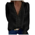 thumbnail image 2 of Chemisier Uni pour Femmes, Chemise en Chiffon à Col en V, Dentelle Brodée, Manches Longues, 2 of 4