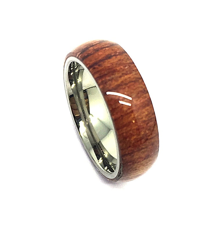 8mm Men's or Ladies Titanium With Pure Brown Hawaiian Koa Wood Wedding Band Ring 