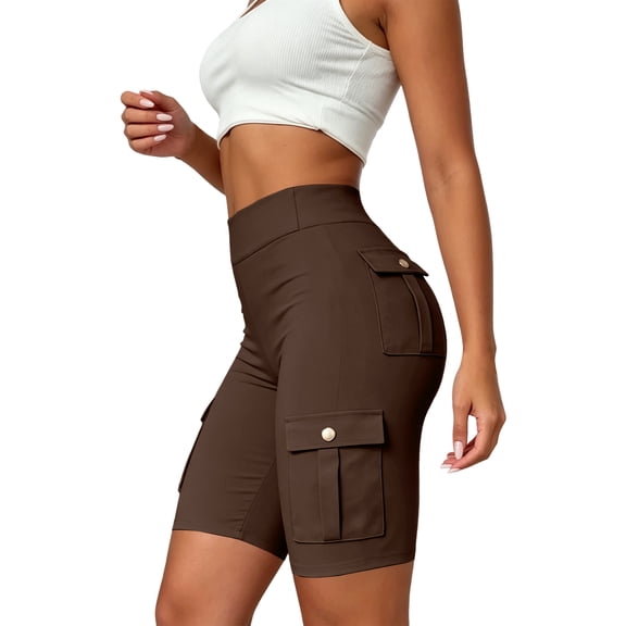 Nestiefly Womens Biker Shorts Butt Lifting High Waisted Tummy Control Workout Yoga Sports Cargo Shorts with Pockets 2026 Coffee S