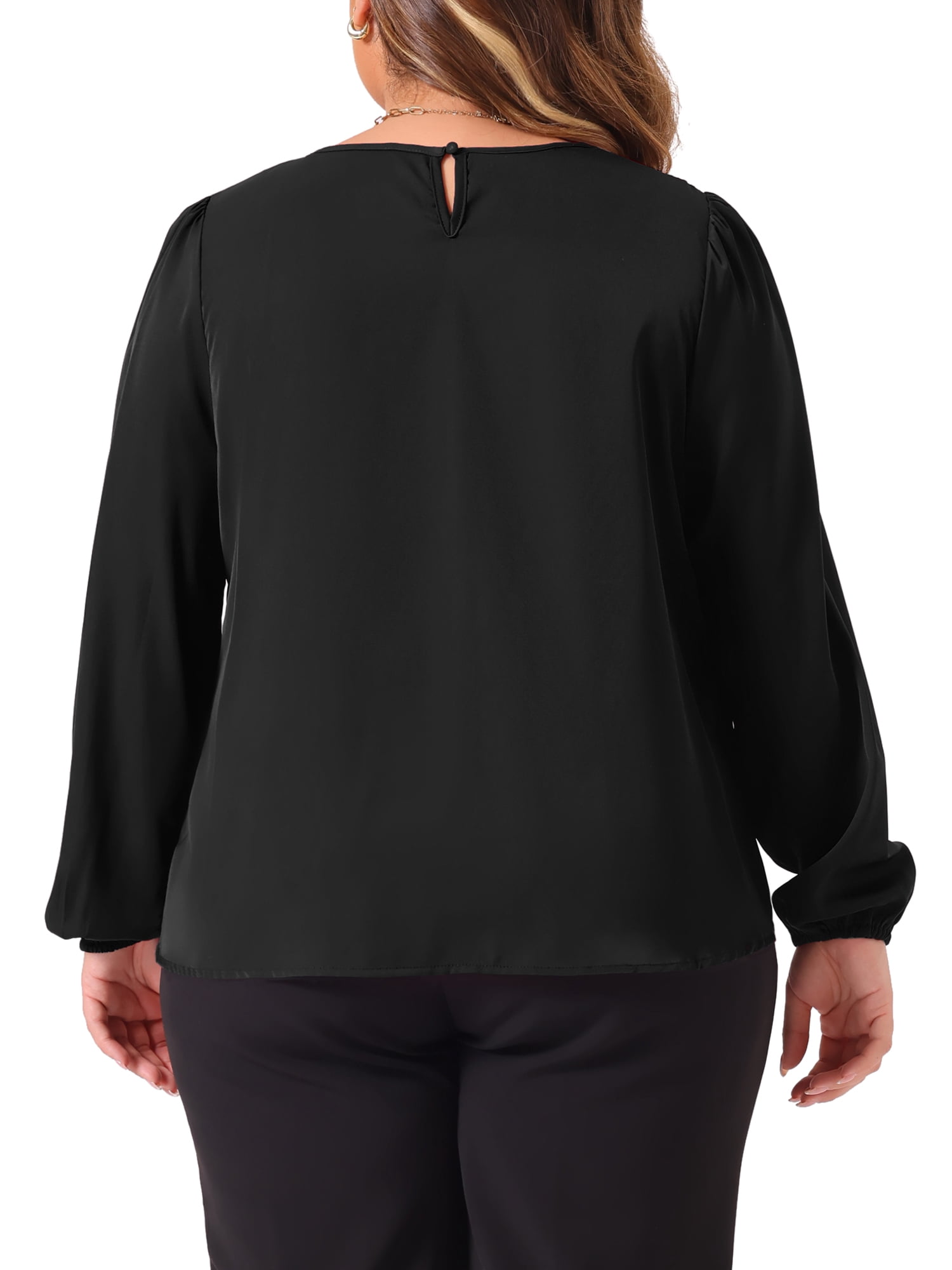 DARING DIVA Women's Plus Crew Neck Pleated Blouse 4X Black